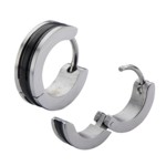 Steel Huggies with Center Black IP Line